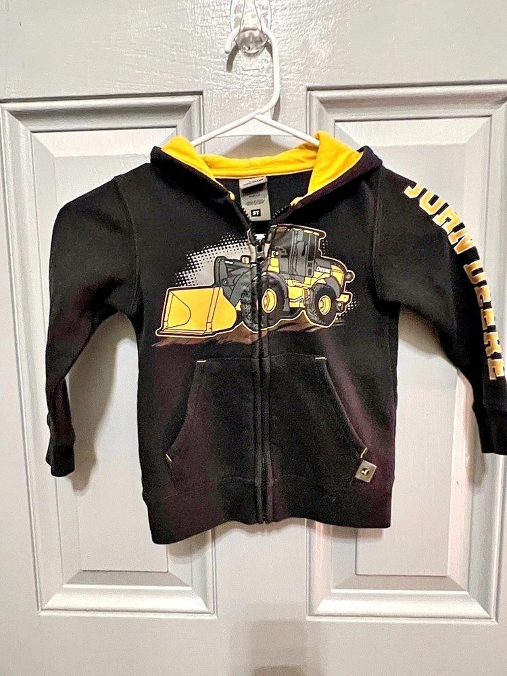 John Deere Toddler 3T Black Yellow Full Zip Hoodie Construction Loader